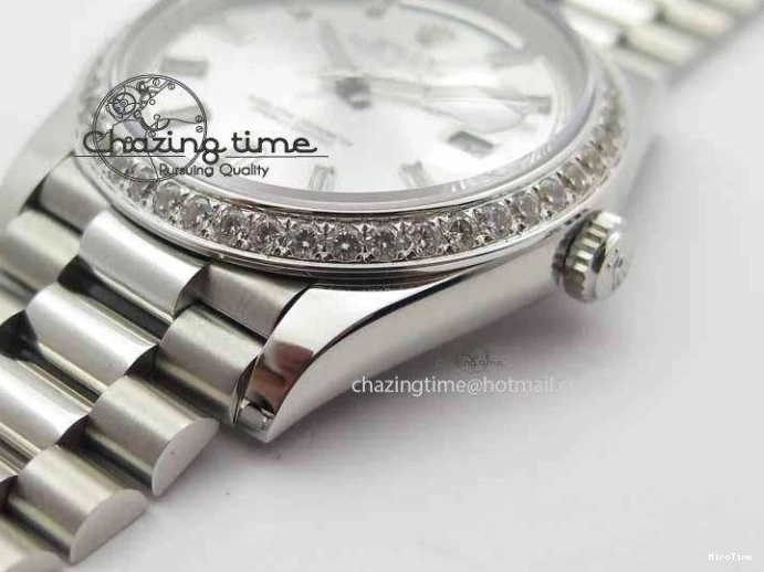 MiroTime 0116 Minimalist Day Date 40mm SS BP Maker Best Edition Diamond Bezel Silver Dial On SS Bracelet A 3697